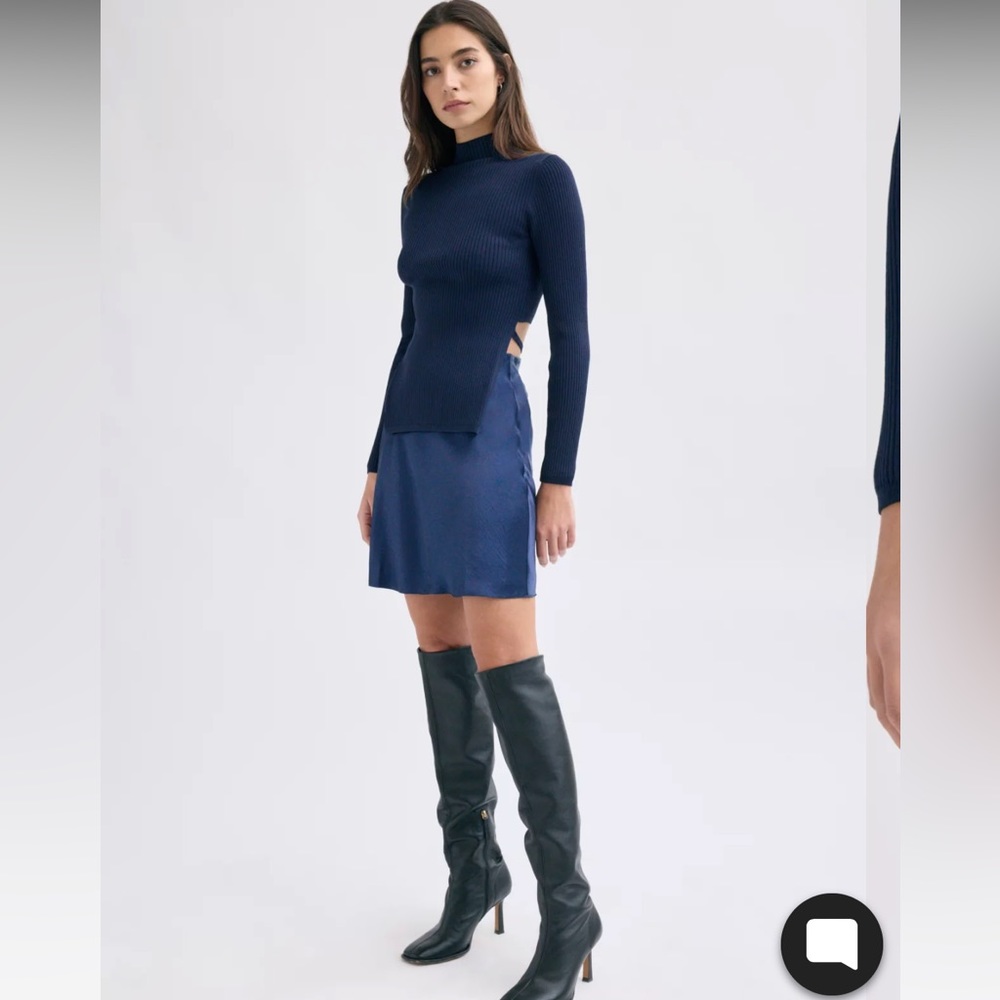 NWT Aritzia Babaton Navy Satin Silk Slip Mini Skirt